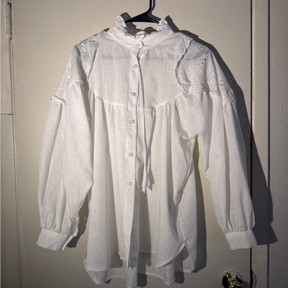 White Lace Detail Women's Top